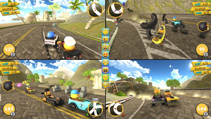 emoji Kart Racer présente le multijoueur sur écran partagé comme la seule forme possible