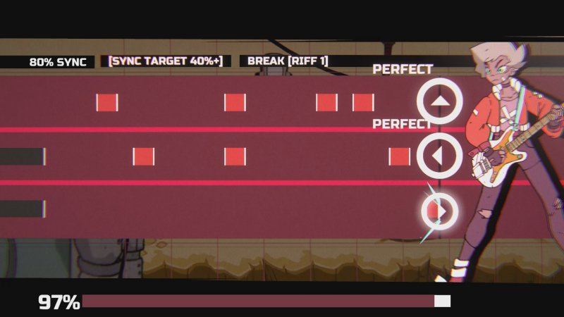 Infinite Guitars, les combats se déroulent dans le style d'un jeu de rythme.