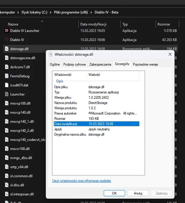 Lo screenshot che dimostra la presenza di DirectStorage in Diablo 4, come riportato da DSOGaming