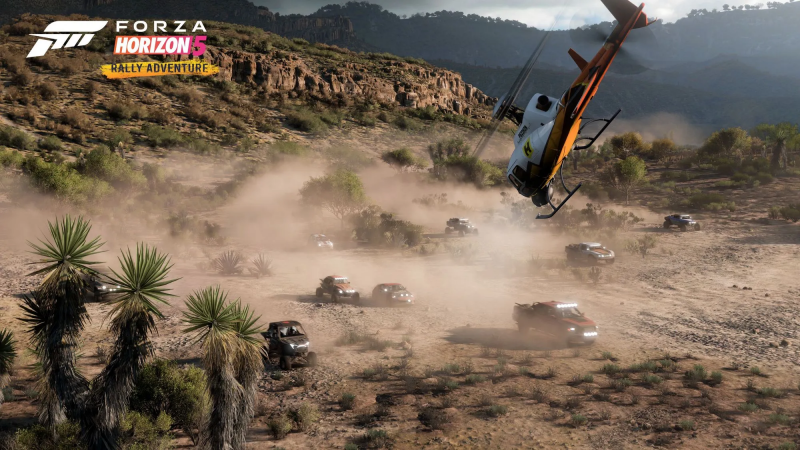 Dans Forza Horizon 5 Rally Adventure, nous aurons constamment le soutien d'un copilote, qui se trouve cependant dans un hélicoptère qui suit la piste de course.