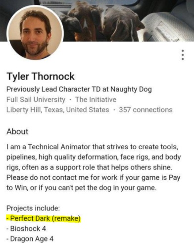 Il curriculum su LinkedIn di Tyler Thornock che ha fatto scaturire il rumor