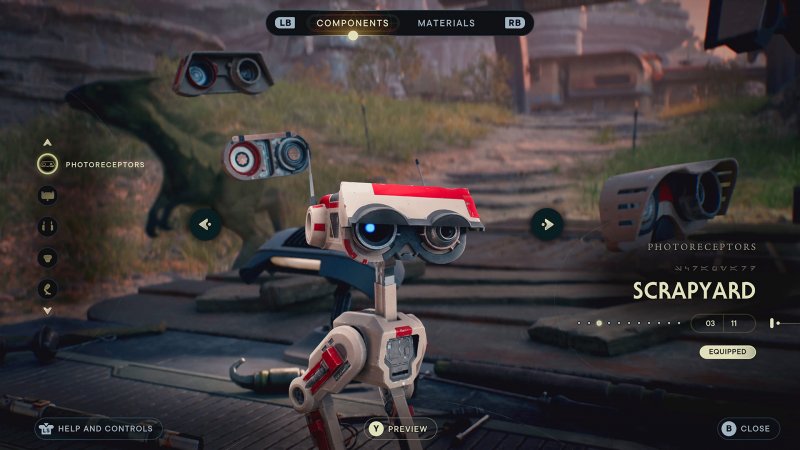 In Star Wars Jedi: Survivor sarà possibile personalizzare BD-1 con un gran numero di pezzi. La piccola animazione con cui ogni pezzo si aggancia al droide è perfetta. In Star Wars Jedi: Survivor sarà possibile personalizzare BD-1 con un gran numero di pezzi. La piccola animazione con cui ogni pezzo si aggancia al droide è perfetta.