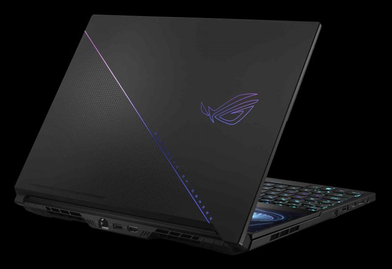 Il retro mostra la cerniera asimmetrica del ROG Zephyrus Duo 16 (2023) Il retro mostra la cerniera asimmetrica del ROG Zephyrus Duo 16 (2023)