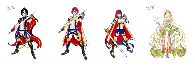 Nei dettagliati bozzetti di Mika Pikazo spiccano le palette di colori sgargianti, inusuali per i personaggi di Fire Emblem. Nei dettagliati bozzetti di Mika Pikazo spiccano le palette di colori sgargianti, inusuali per i personaggi di Fire Emblem.