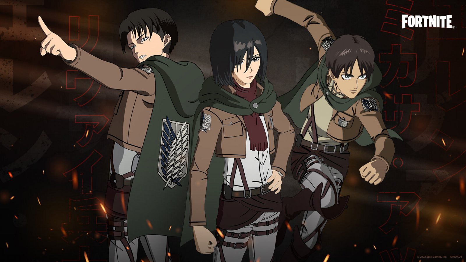 Fortnite: l'aggiornamento v24.20 introduce Eren, Mikasa e Levi da L'Attacco dei Giganti