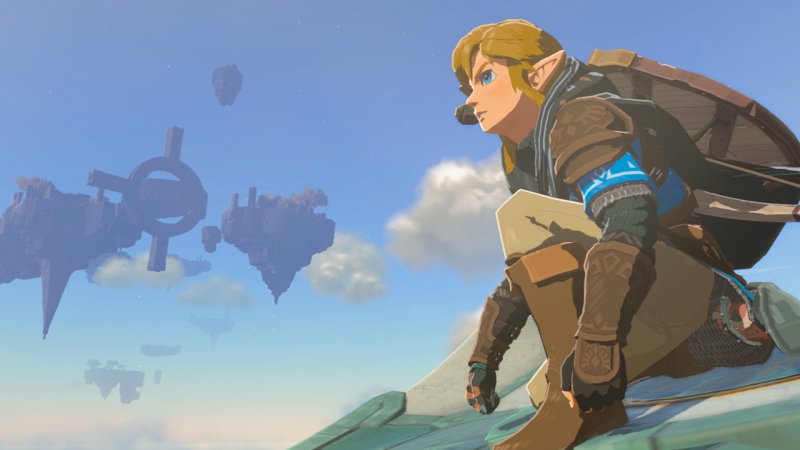 The Legend of Zelda: Tears of the Kingdom: Link col suo velivolo, tra le nubi The Legend of Zelda: Tears of the Kingdom: Link col suo velivolo, tra le nubi