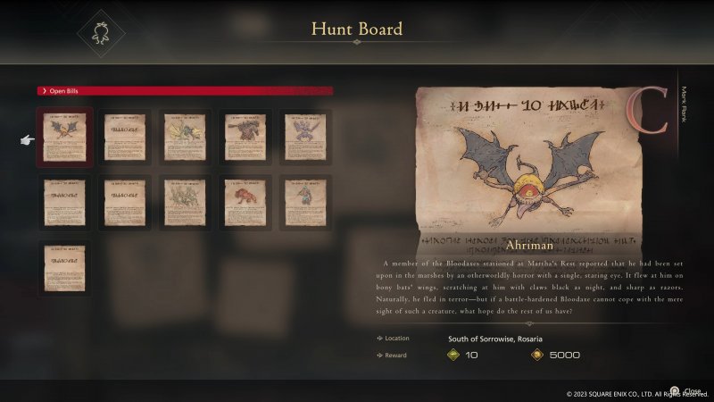 Le taglie d'élite sulla bacheca di Otto ricordano le taglie di Final Fantasy XII