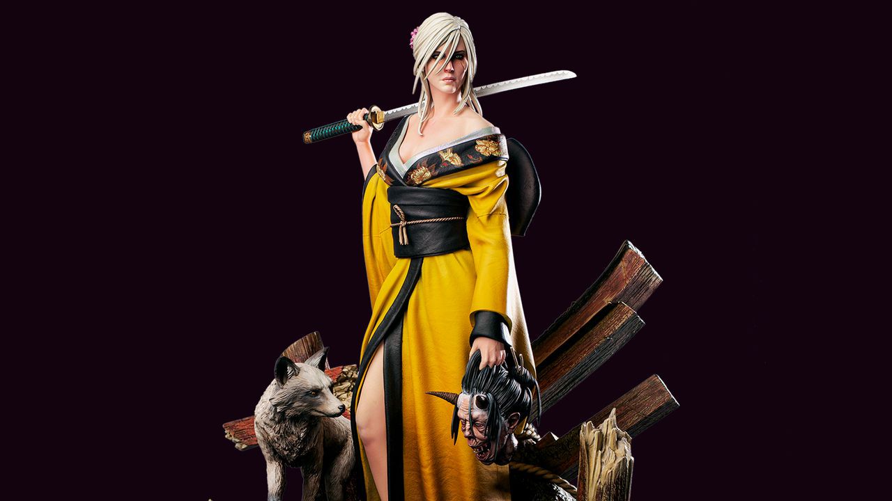The Witcher 3: un cosplay di Ciri da narga_lifestream in stile samurai, come la statua