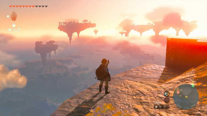 The Legend of Zelda : Tears of the Kingdom, Link arpente le paysage.