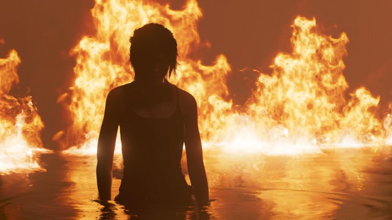 Shadow of the Tomb Raider, Lara émerge de l'eau dans l'une des séquences les plus spectaculaires du jeu.