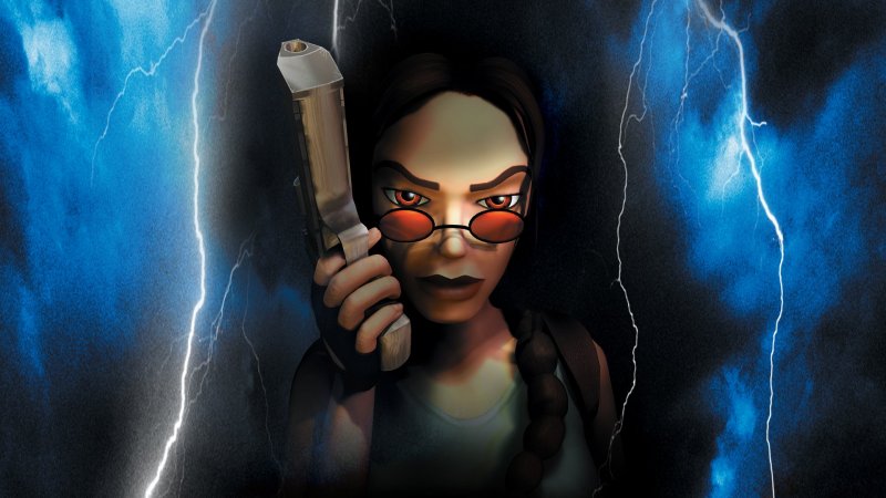 Tomb Raider : Chronicles, Lara Croft brandit un pistolet dans l'illustration officielle