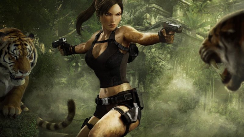 Tomb Raider : Underworld, Lara affronte deux tigres dans l'illustration officielle
