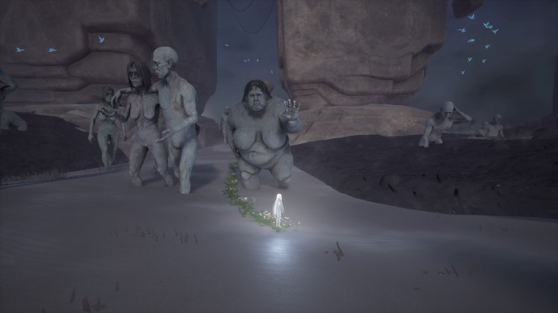 Il mondo di gioco di After Us è costellato di statue di umani deformi, consunti e crudeli a sottolineare di chi è la colpa della catastrofe ma questo gioco non vuole puntare il dito, c'è anche un messaggio di speranza