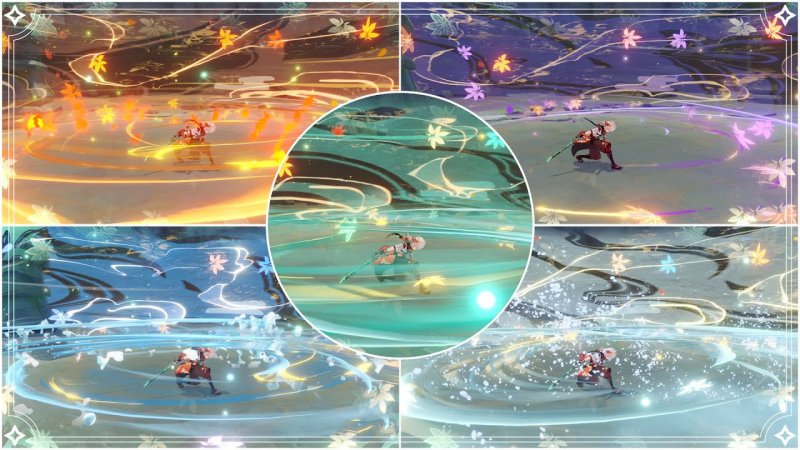 Il campo del Turbinio d'Autunno cambia in base all'elemento assorbito. Fonte dell'immagine: KyoStinV