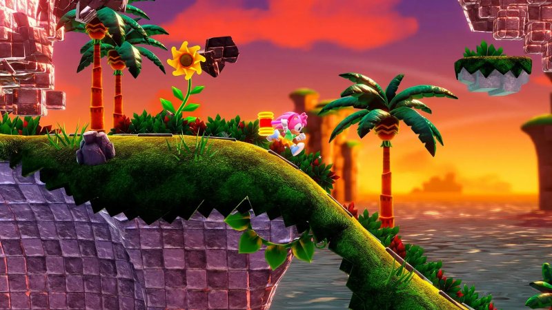 Sonic Superstars : la Green Hill Zone au coucher du soleil, quelle beauté !
