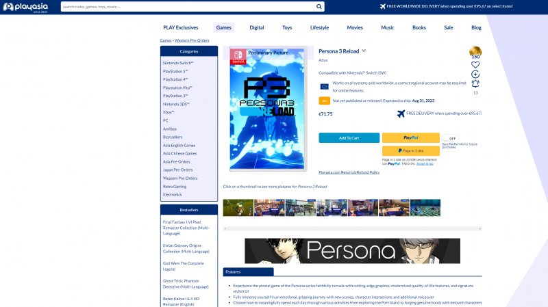 Persona 3 Reload Playasia