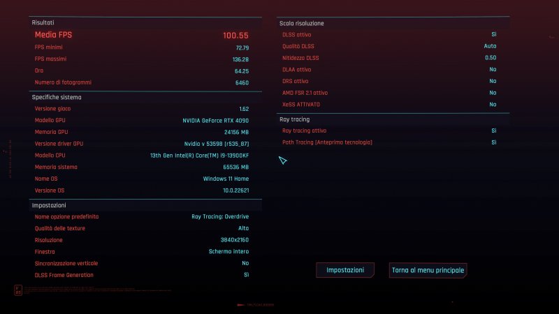 Cyberpunk 2077 tutto al massimo gira 'benino' in 4K, dai