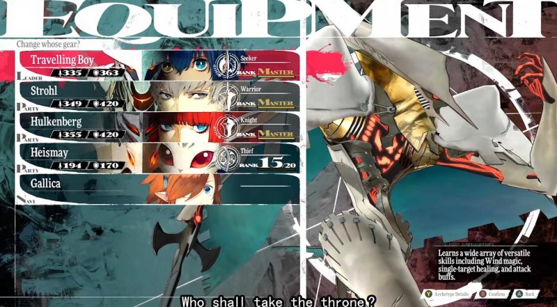 La schermata dell'equipaggiamento in Metaphor: ReFantazio