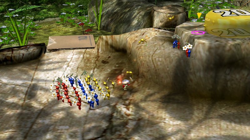 Come nell'originale, anche in Pikmin 1 + 2 HD è fondamentale raccogliere le pillole sparse per lo scenario per creare nuovi Pikmin Come nell'originale, anche in Pikmin 1 + 2 HD è fondamentale raccogliere le pillole sparse per lo scenario per creare nuovi Pikmin