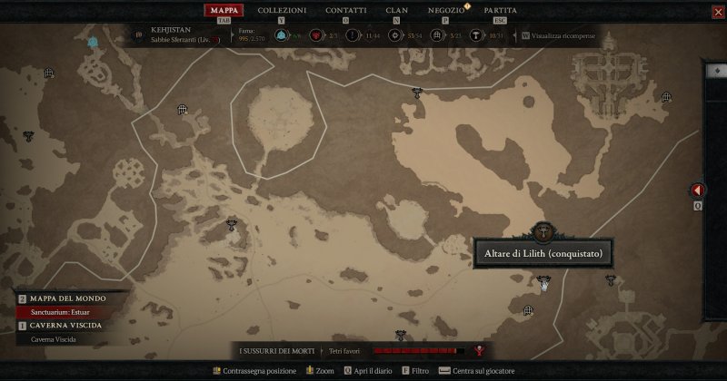 La mappa registra le posizioni degli Altari di Lilith solo dopo che li avrete conquistati La mappa registra le posizioni degli Altari di Lilith solo dopo che li avrete conquistati