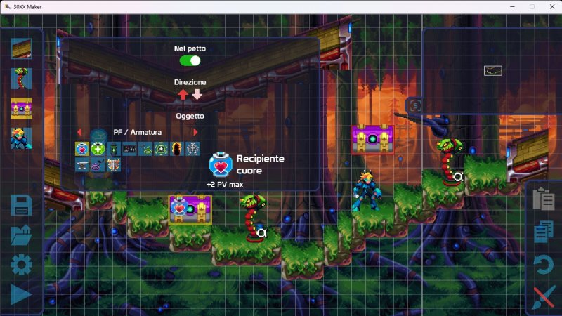 L'editor dei livelli di 30XX è facile da imparare e da usare. C'è qualche piccolissimo bug ma visto l'early access possiamo aspettarci una versione più rifinita a breve