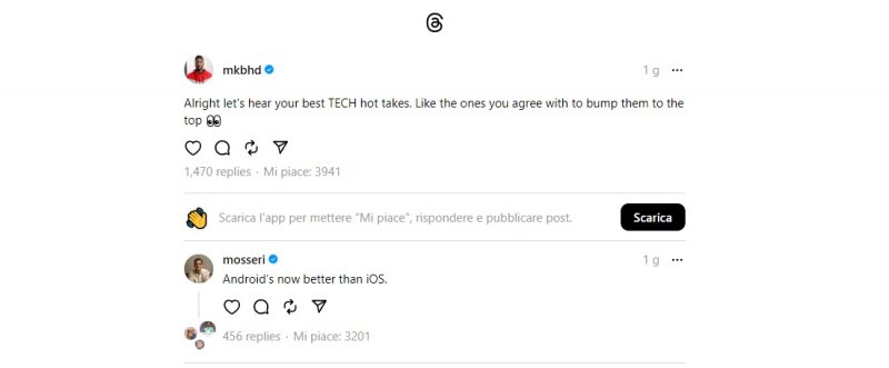Il commento di Mosseri su Threads