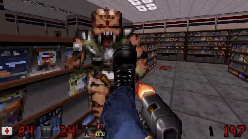 Le narrazioni sono spezzate da alcune sequenze di gameplay (qui Duke Nukem 3D) Le narrazioni sono spezzate da alcune sequenze di gameplay (qui Duke Nukem 3D)