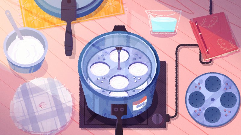 Si comincia cucinando degli idli, uno dei piatti forti della cucina Tamil tanto amata da Venba