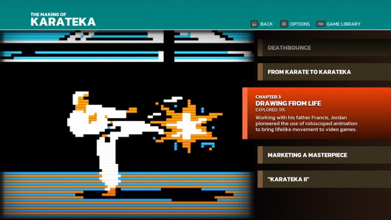 Il menu di Making of Karateka