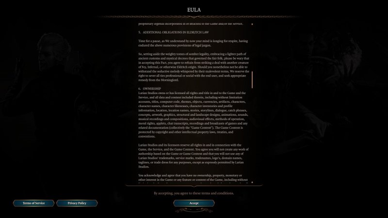 L'EULA di Baldur's Gate 3 L'EULA di Baldur's Gate 3