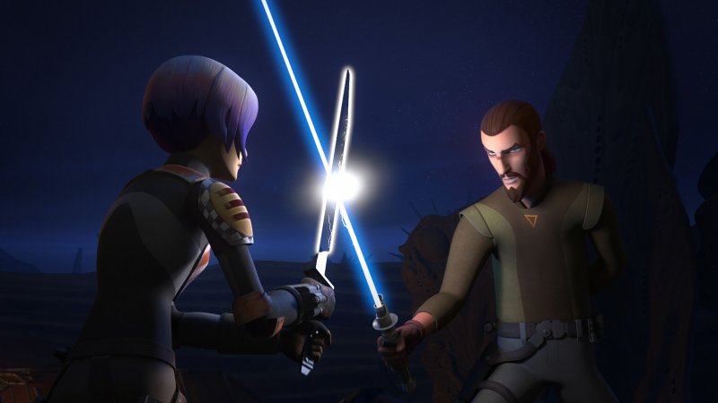 Kanan addestra Sabine a impugnare la Spada oscura in Star Wars Rebels