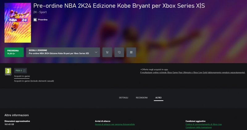La page Xbox de NBA 2K24, lire en bas à gauche