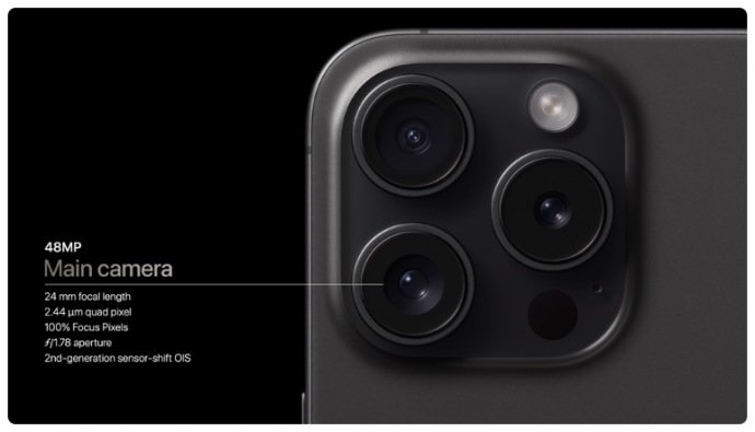 Il sensore principale della fotocamera degli iPhone 15 Pro rimane da 48MP ma con prestazioni migliorate