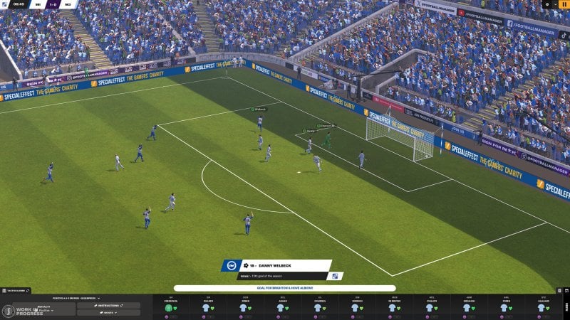 Le nouveau moteur graphique de Football Manager 2024 reproduit de manière plus réaliste un vrai match de football.