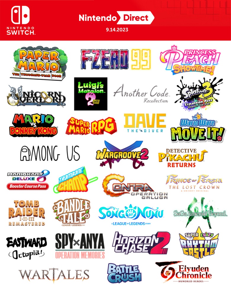 Nintendo Switch, les prochains jeux annoncés lors du direct de septembre 2023.