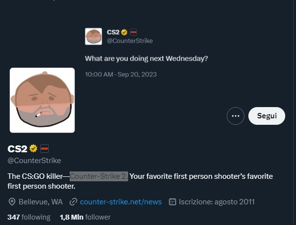 Il post di X usato come immagine di copertina dell'account