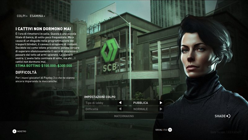 Payday 3, la schermata di briefing della prima missione Payday 3, la schermata di briefing della prima missione