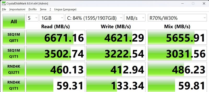 Molto buoni i risultati di velocità dello storage installato nell'OMEN 16