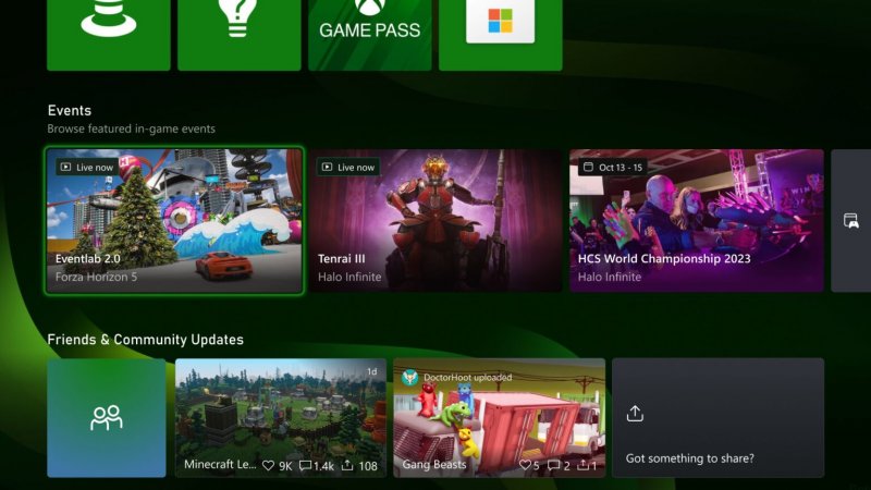 La sezione Eventi di Xbox