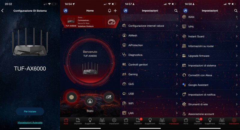 L'interfaccia dell'app usata per configurare ASUS TUF Gaming AX6000