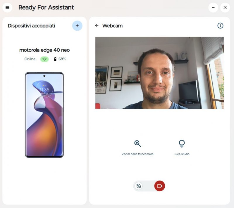 Una schermata di ReadyFor con il telefono usato come webcam