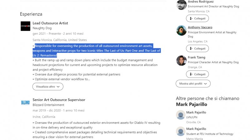 Il profilo LinkedIn di Mark Pajarillo