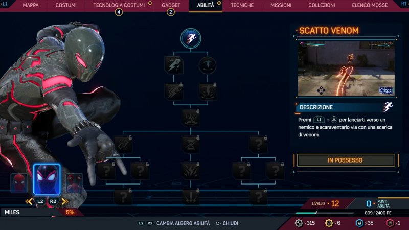 L'albero delle abilità di Miles L'albero delle abilità di Miles