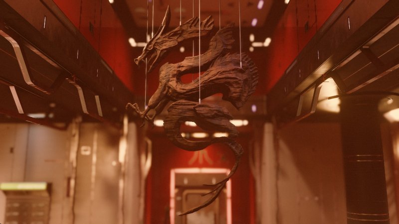 Starfield: l'atrio della sede della Ryujin Industries a Neon