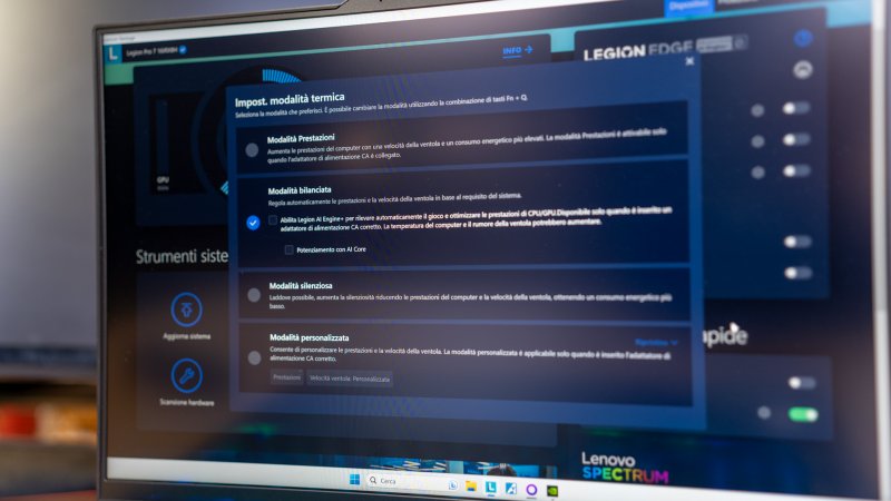 Lenovo Vantage permette di gestire numerosi elementi dell'hardware del Legion Pro 7, oltre al suo preset termico