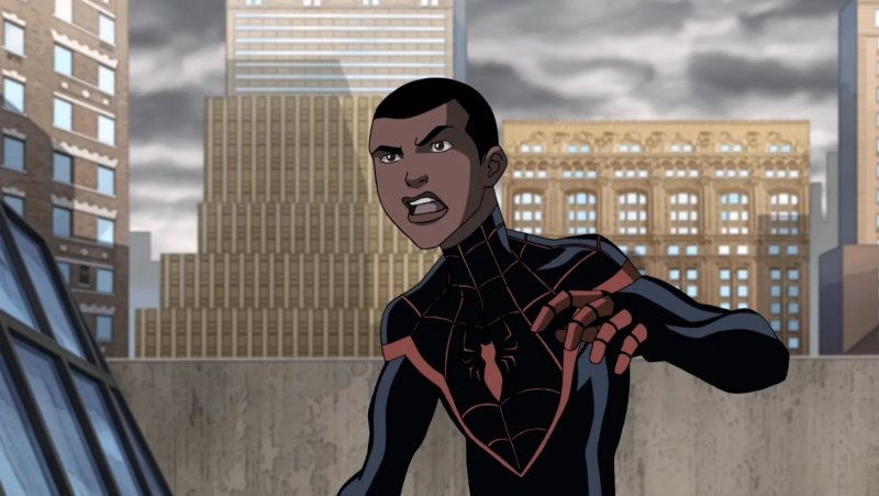 Miles nel cartone animato Ultimate Spider-Man, doppiato da Donald Glover