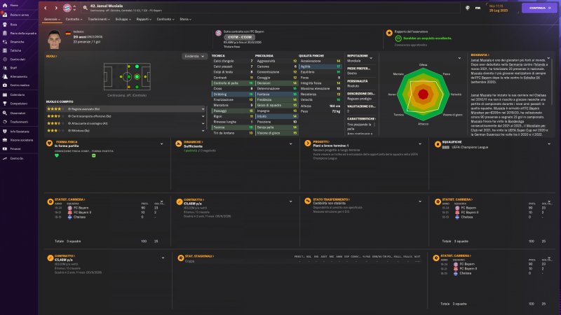 Jamal Musiala neanche a dirlo è uno dei trequartisti più promettenti di Football Manager 2024, ma assicurarselo in squadra richiede un patrimonio Jamal Musiala neanche a dirlo è uno dei trequartisti più promettenti di Football Manager 2024, ma assicurarselo in squadra richiede un patrimonio