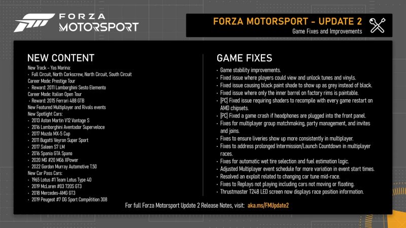 Forza Motorsport: Update 2, i contenuti dell'aggiornamento