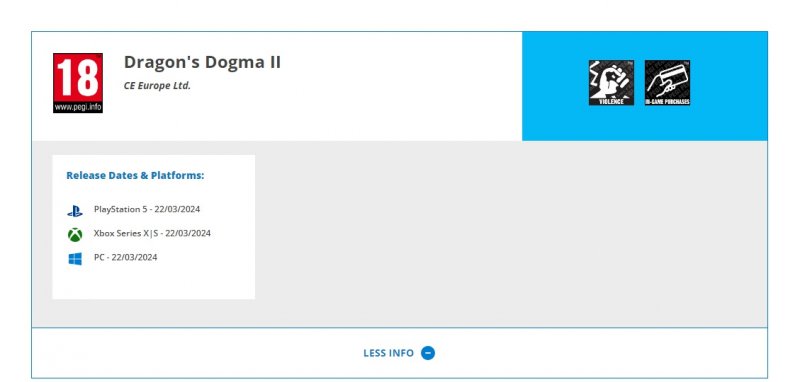 La pagina del PEGI di Dragon's Dogma 2