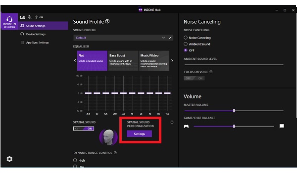 Questa è l'interfaccia di INZONE Hub, il programma per PC che ci permette di gestire le impostazioni avanzate delle INZONE H5